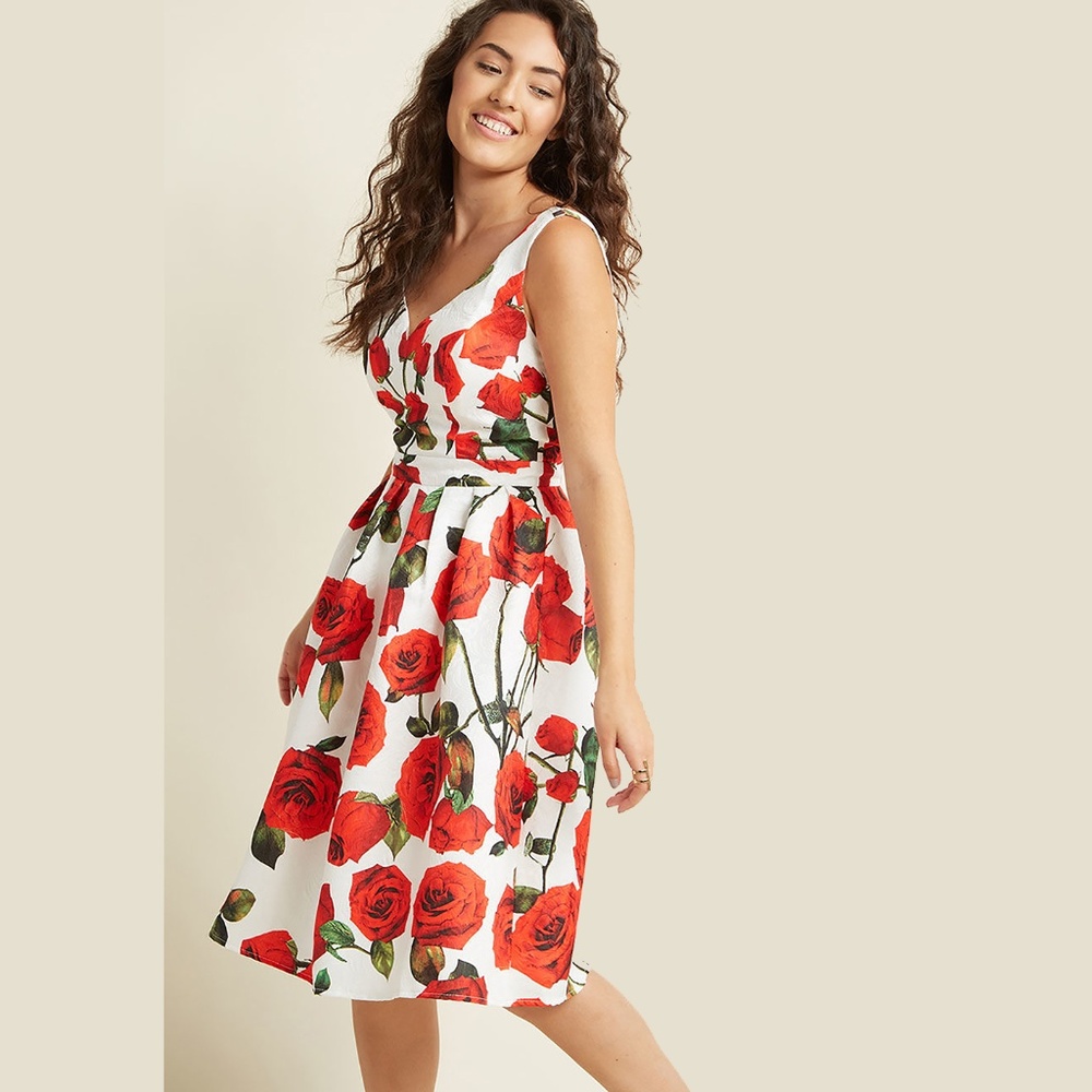 Size 13 Chi Chi London Red Rose Midi Dress